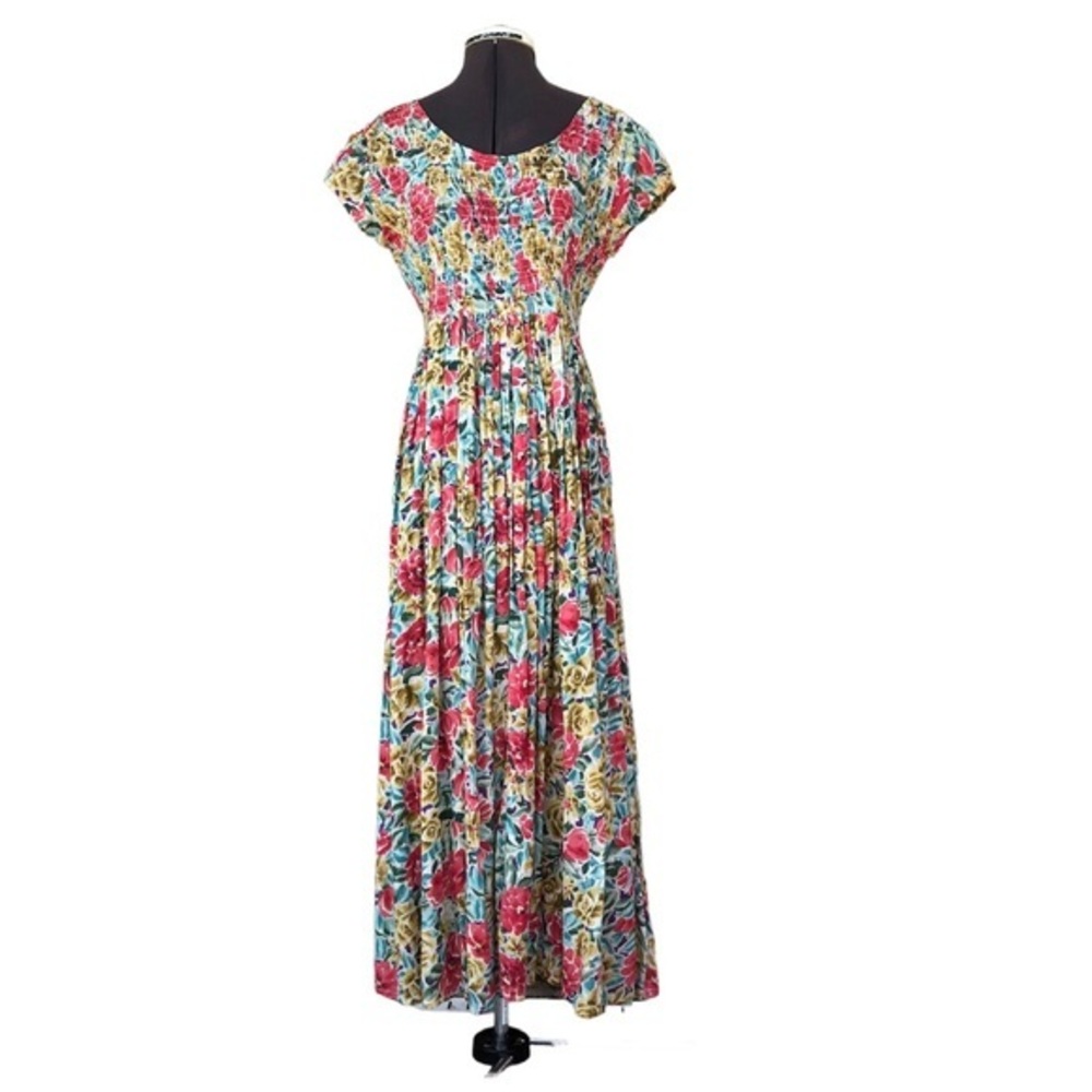 PUTUMAYO Vintage Cotton Blend Smoke Colorful Floral  Smoke Boho Maxi Dress S‎